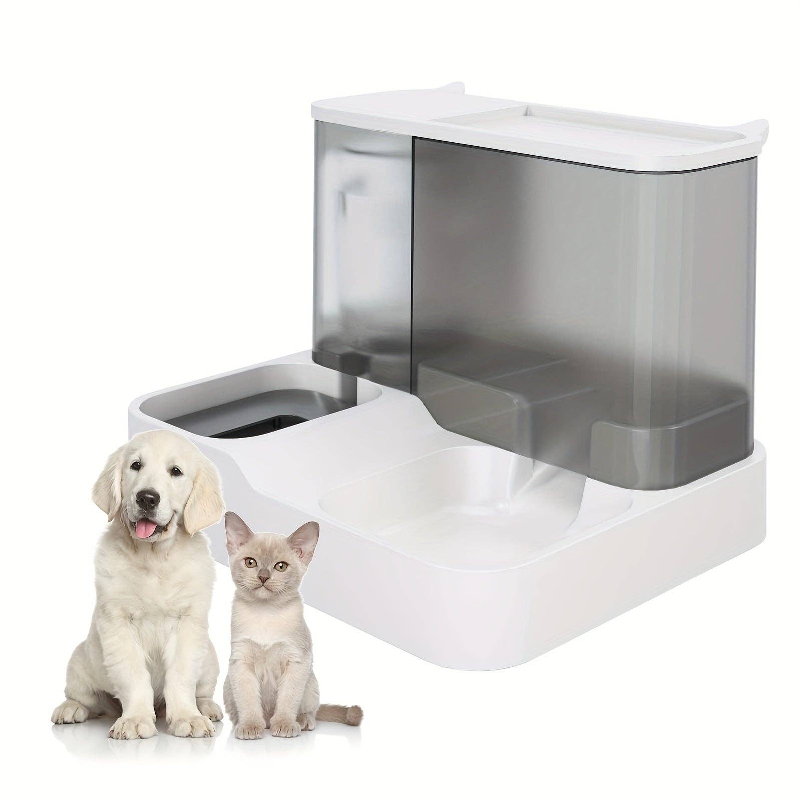 YIKELEATHER - 2-in-1 Automatic Pet Food Feeder And Water Dispenser, Gravity Design For Cats And Small Dogs (Grey): Gray